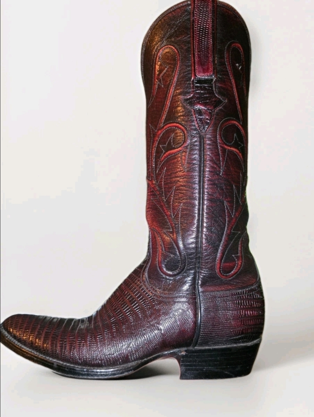 Lucchese Classics Black Cherry Teju Lizard Cowboy Boots USA Deadstock 6.5B - Picture 3 of 14